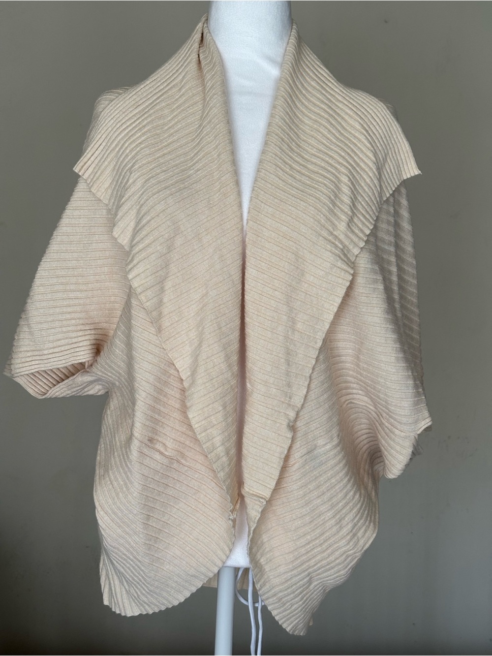 Light Cream Ribbed Open-Front Women's Sweater Cardigan